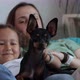 Mother and Daughter Having a Good Time with Dog at Sofa - VideoHive Item for Sale