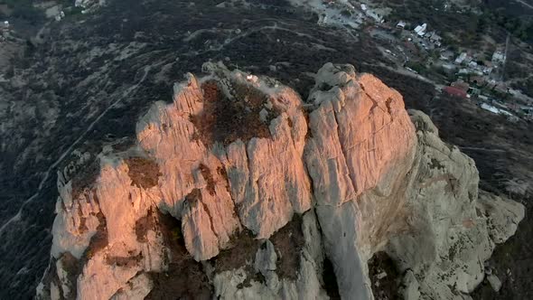 Pena de Bernal Monolith In The Beautiful Colonial Village Of Bernal, Queretaro, Mexico - aerial shot