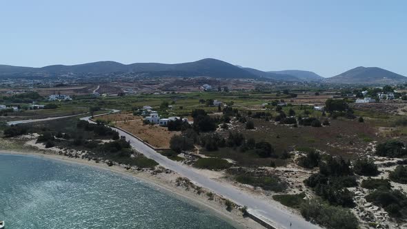 Kolimpithres beach on Paros island in the Cyclades in Greece viewed from the sky