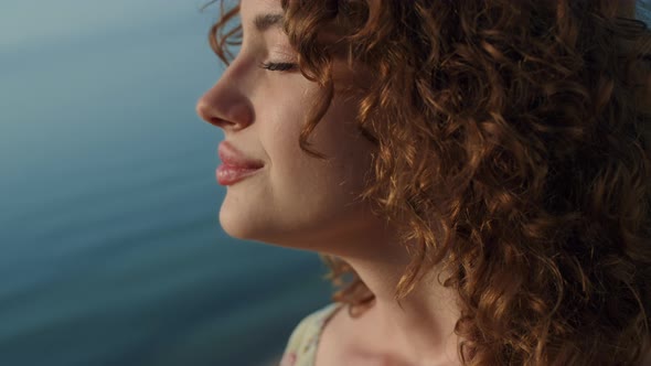 Portrait Beautiful Woman Smiling on Beach