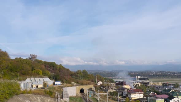 Panoramic Timelapse View of Surrounding Area of Adler Airport