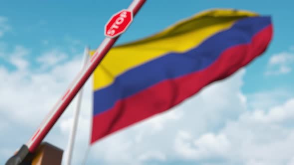Closed Boom Gate on the Colombian Flag Background