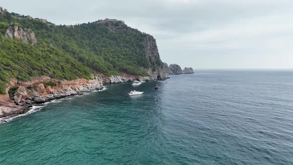 Awesome sea rocky texture aerial view 4 K Turkey Alanya