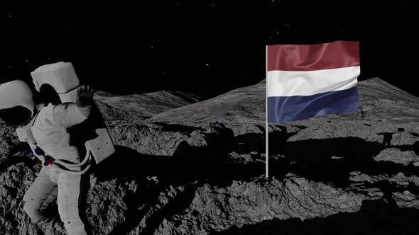 Astronaut Planting Netherlands Flag on the Moon