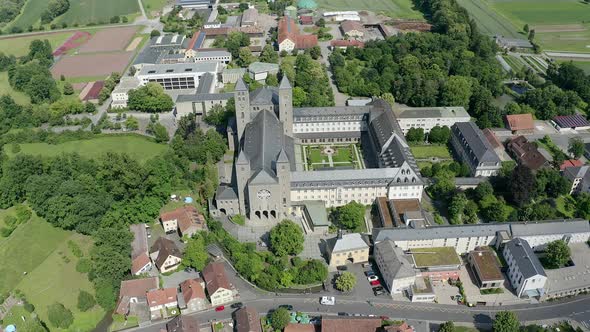 Aerial view of Muensterschwarzach Benedictine Abbey, Bavaria, Germany