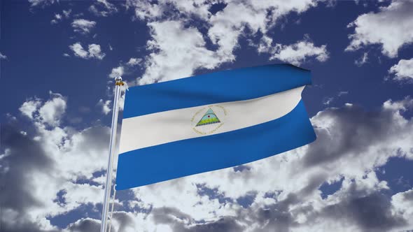 Nicaragua Flag With Sky 4k