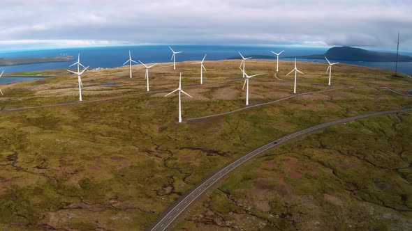 Aerial View of Wind Turbines in the Mountains