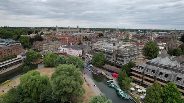New build Cambridge City centre UK drone aerial view 4K footage