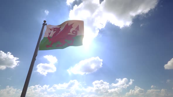 Wales Flag on a Flagpole V4