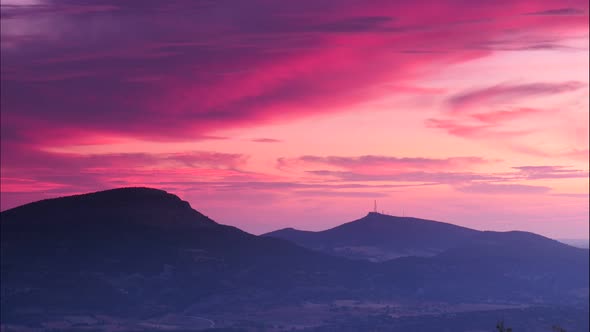 Sunset in Mountains. Time lapse