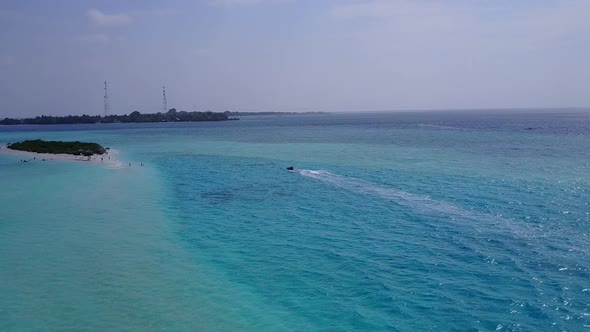 Aerial seascape of resort beach wildlife by water with sand background