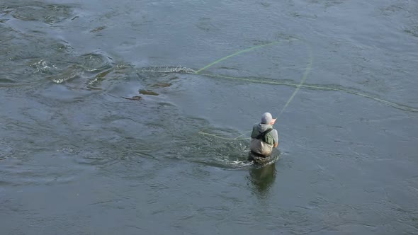 Man fly fishing in river