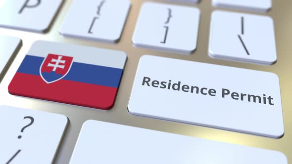 Residence Permit Text and Flag of Slovakia on the Buttons