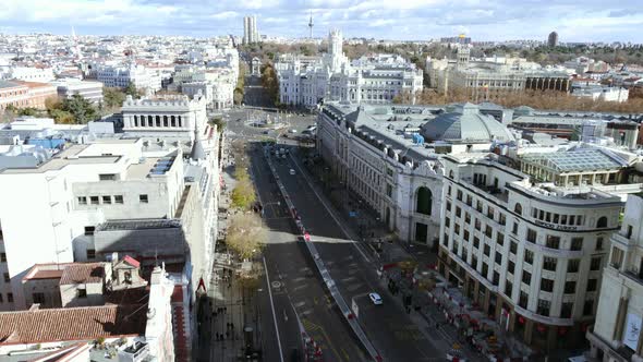 Aerial View of Madrid with Calle De Alcala and Cibeles Square Spain