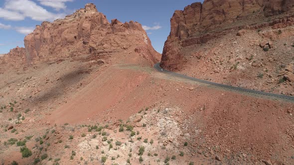 Aerial shot of a mountain road