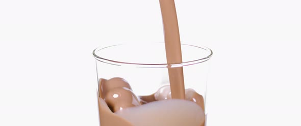 Close-up of Chocolate Milk Being Poured into a Glass
