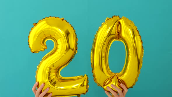 Gold Foil Number 20 Celebration Balloon