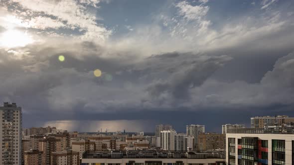 Thunderstorm Over the City Storm Clouds in a Storm Over the Residential Buildings of the City