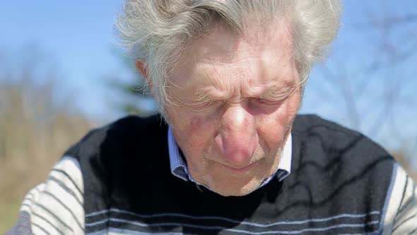 Closeup of old man's face, old man 90 years old