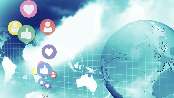 Social media icons and the world alt