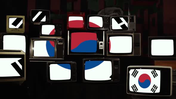 Flag of South Korea on Retro TVs.