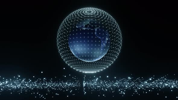 4K Artistic infographics binary numbers tunnel and Earth globe rotation. Technology Network alt