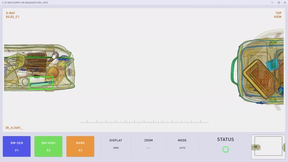 X-ray Detection Technology has noticed tools inside the sports bag at an airport alt