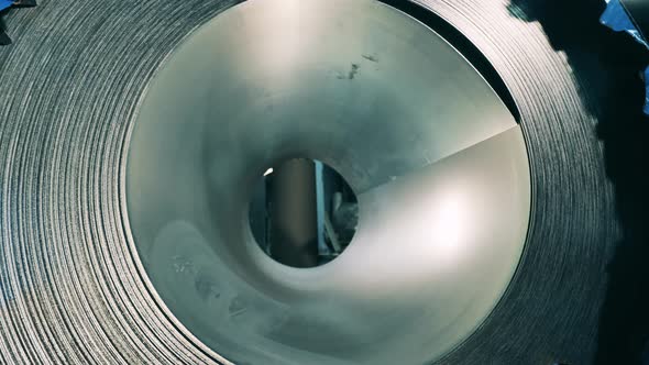 Inside View of a Massive Roll of Metal Material