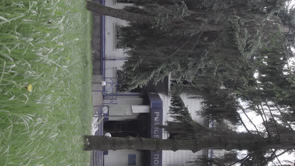 Vertical Video of a Wartorn Police Station in Ukraine