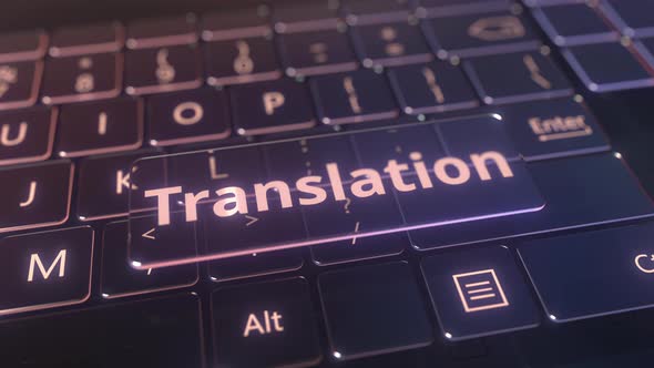 Futuristic Computer Keyboard and Transparent Translation Key
