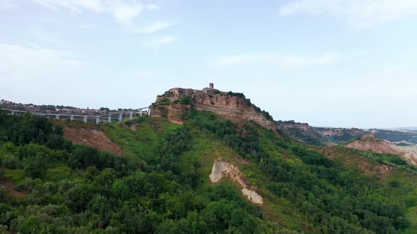 Aerial View of Medieval Town on Top of Plateau in Viterbo Province Lazio