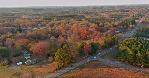 Small Quiet American Town Boiling Spring on Autumn Day in South Carolina