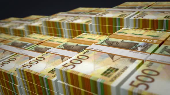 Norwegian Krone money banknote pack growth up loop