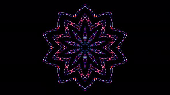 colorful stripes glowing wave flower shape, kaleidoscope black background