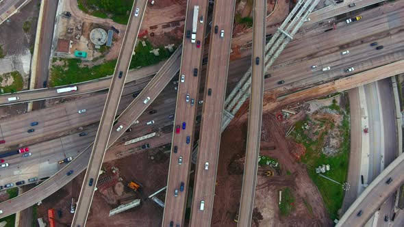 Birds eye view of traffic on major freeway in Houston