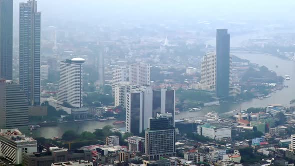 Timelapse of Ships Riding Across Bangkok City at a Daytime