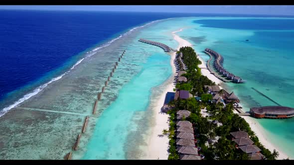 Aerial view scenery of exotic lagoon beach holiday by blue ocean and white sand background of a dayo