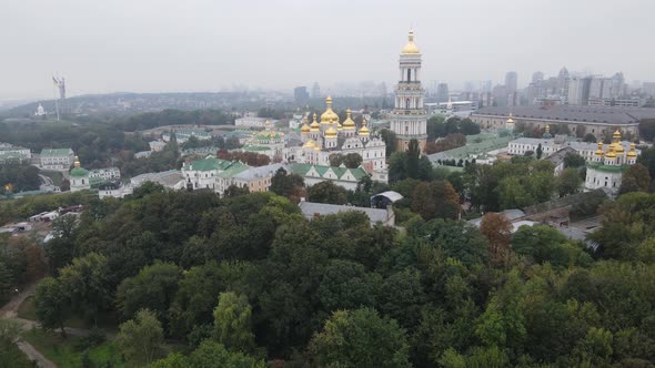 Kyiv, Ukraine Aerial View in Autumn : Kyiv-Pechersk Lavra. Kiev