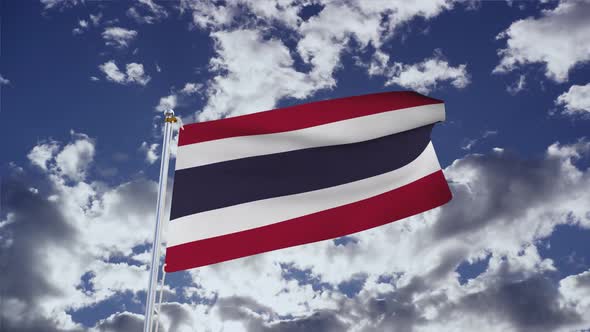 Thailand Flag With Sky 4k