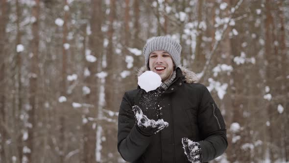 Portrait of Man in Winter Forest