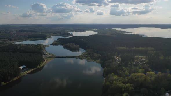 Flying Over a River and Forest Near the City of Minsk