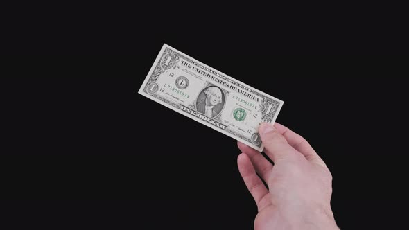 Male Hand Show One Dollar Bill with Alpha Channel