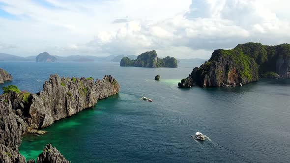 Aerial View from Miniloc Island to Inatula Island, Bacuit Bay, El-Nido. Palawan Island, Philippines