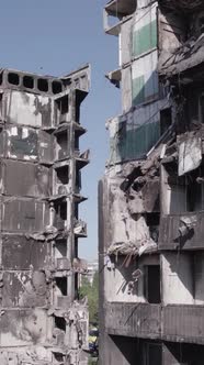 Vertical Video of a Destroyed House During the War in Ukraine