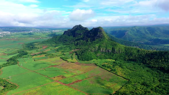 Aerial view of Mont du Rempart with Trois Mamelles, Mauritius