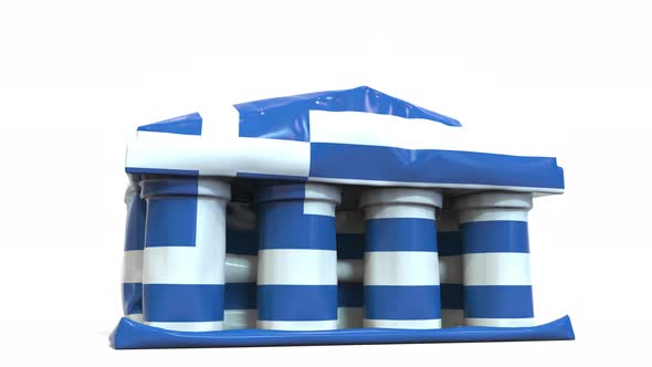 Deflating Bank or Government Building with Flag of Greece alt