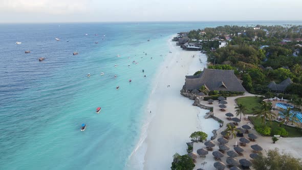 Boats in the Ocean Near the Coast of Zanzibar Tanzania