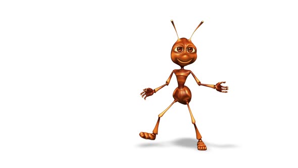 Cartoon 3D Ant Dance  Looped on White Background