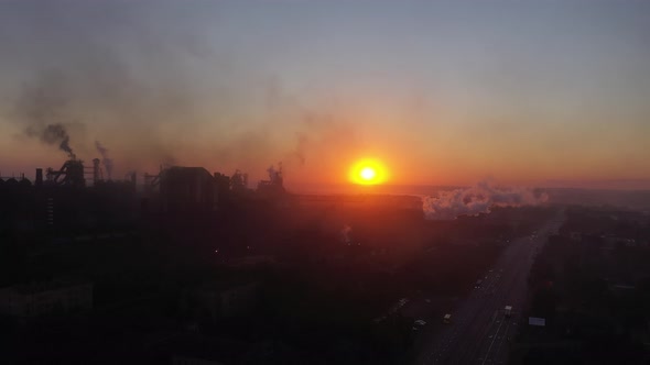 Dust and smoke from blast furnaces. Environmental pollution.