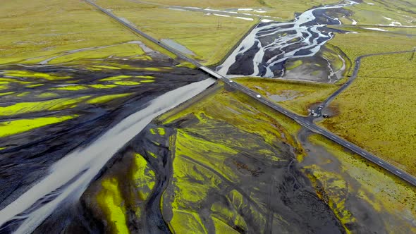 Aerial View of Glacier River Delta in Iceland